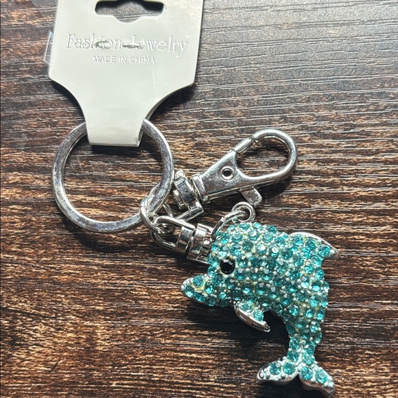 Turquoise Rhinestone Dolphin Keychain - Picture 2 of 5